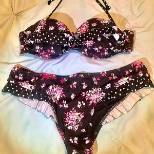 Victoria’s Secret Ruffled Bikini—Floral/Polka Dot